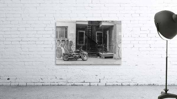 Parked Motorbike In A Montreal Alleyway In Black And White by Normand Charpentier